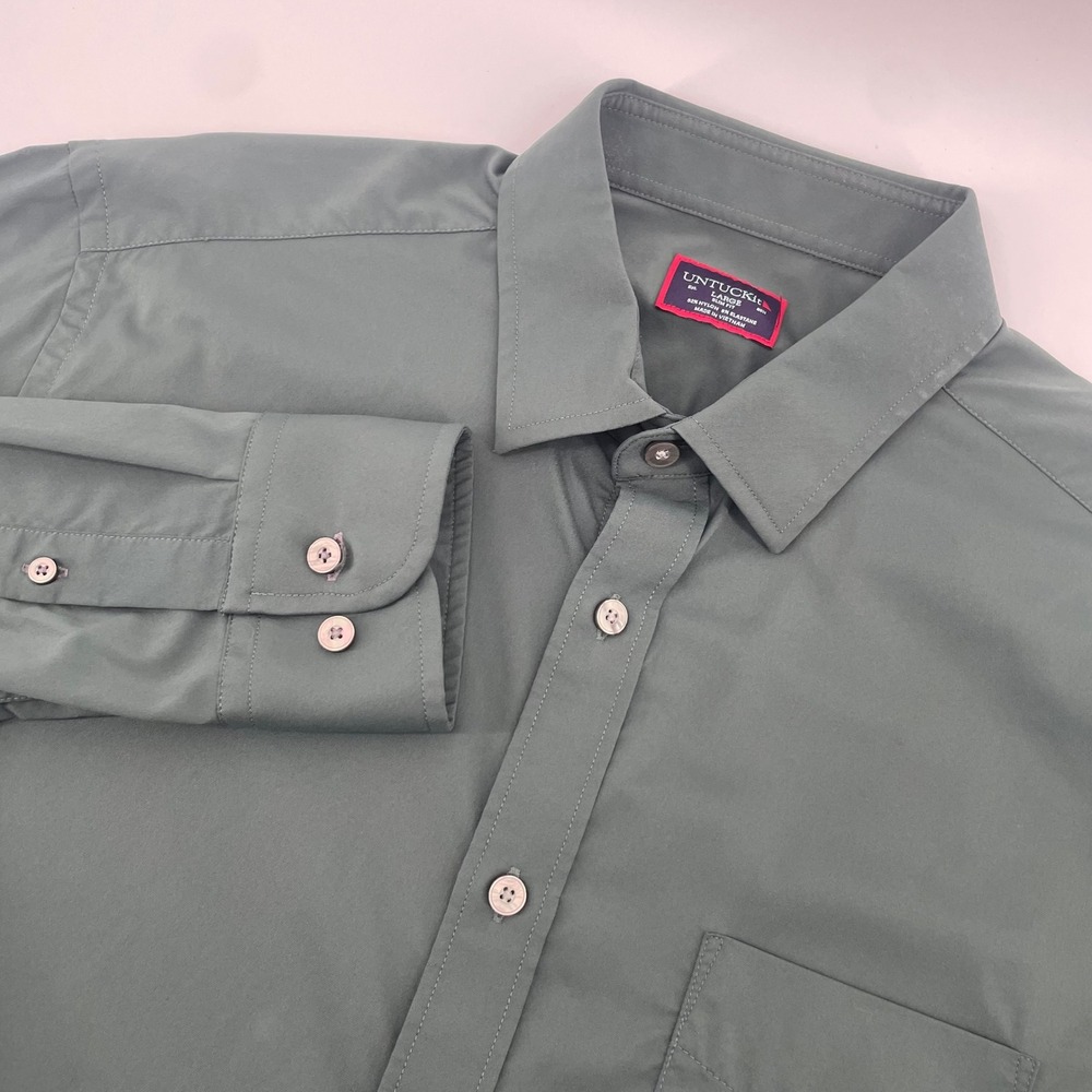 UNTUCKit Gironde Shirt Mens Large Green Slim Fit Nylon Stretch Button Down